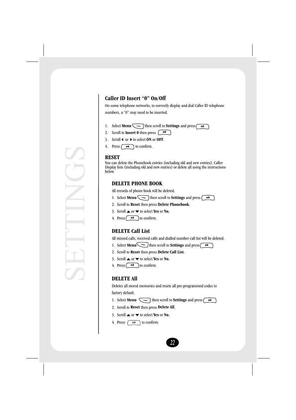 Settings | Uniden FP106 User Manual | Page 28 / 32
