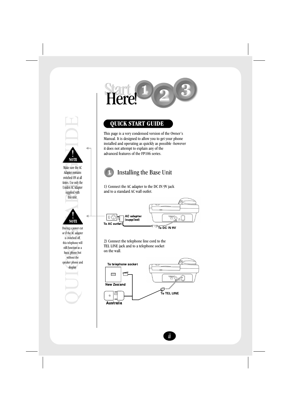 Quick st ar t guide | Uniden FP106 User Manual | Page 3 / 32
