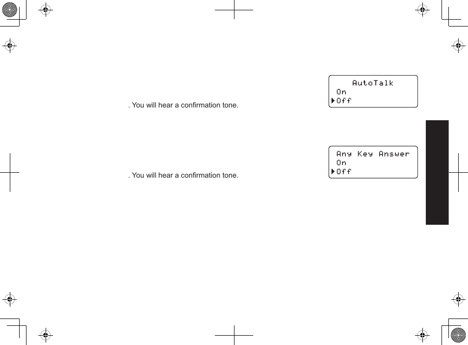 Activating autotalk (handset only), Activating any key answer (handset only) | Uniden DECT2085-4WX User Manual | Page 29 / 68