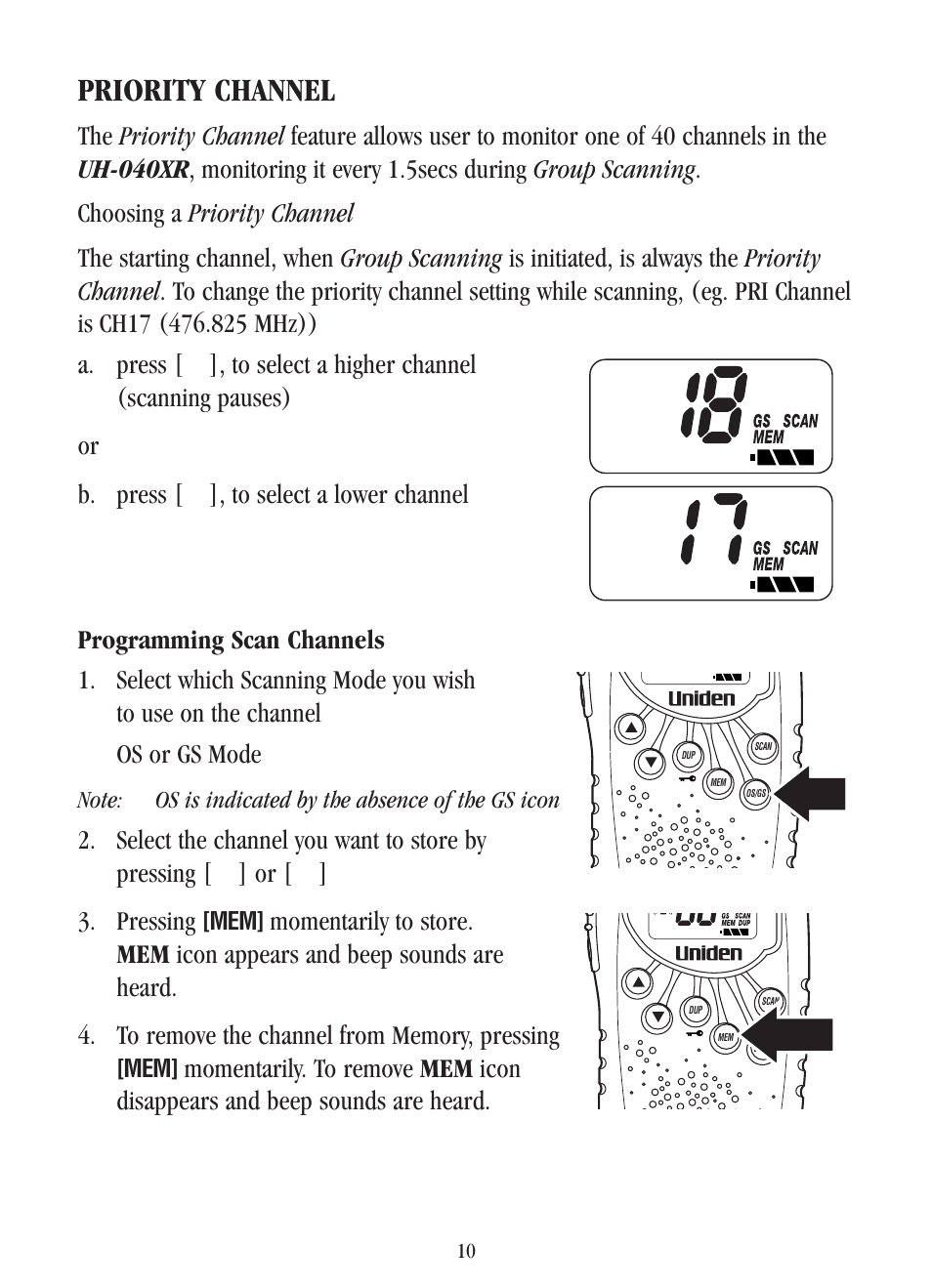 Priority channel | Uniden UH-040XR User Manual | Page 13 / 24