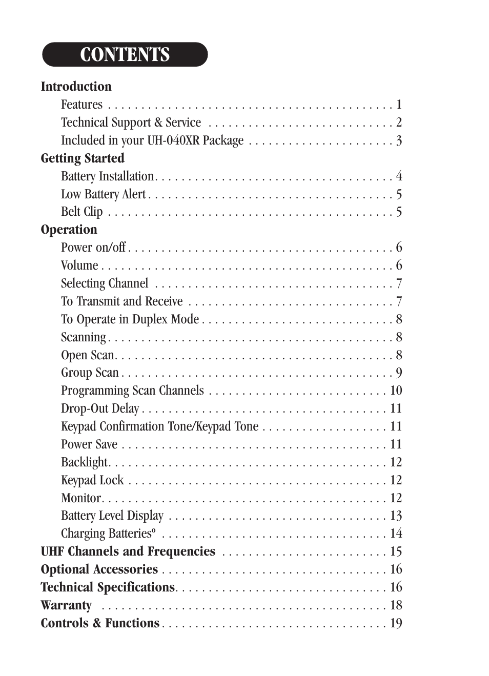 Uniden UH-040XR User Manual | Page 3 / 24