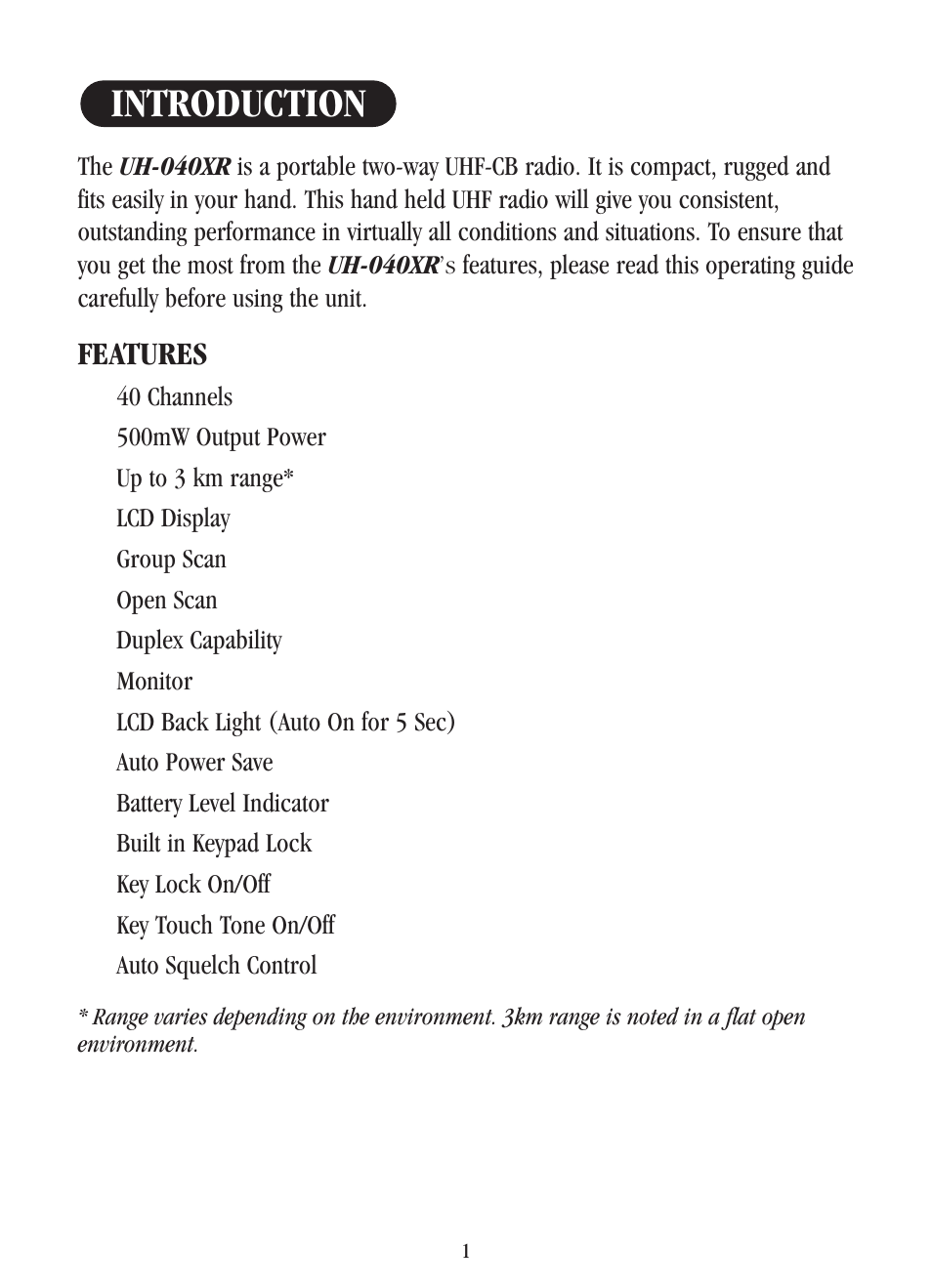 Introduction | Uniden UH-040XR User Manual | Page 4 / 24