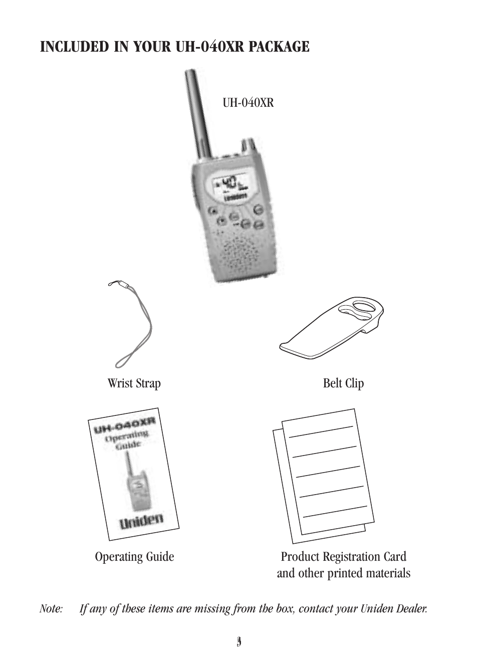 Included in your uh-040xr package | Uniden UH-040XR User Manual | Page 6 / 24