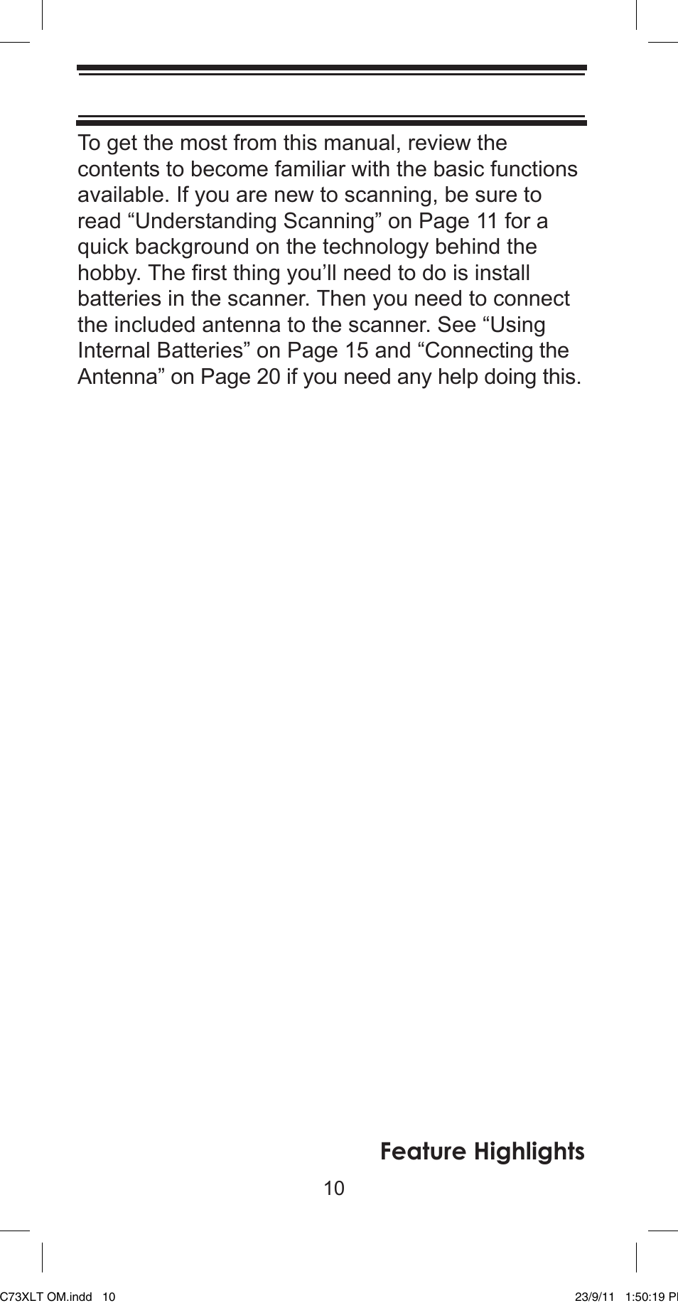 Feature highlights | Uniden UBC73XLT User Manual | Page 10 / 60