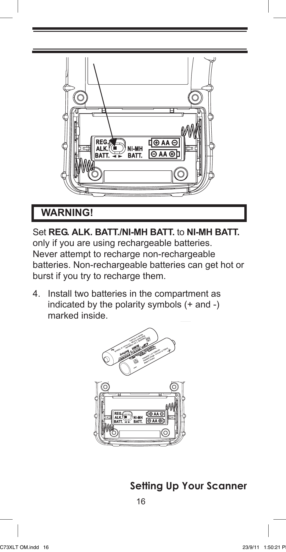 Setting up your scanner warning | Uniden UBC73XLT User Manual | Page 16 / 60