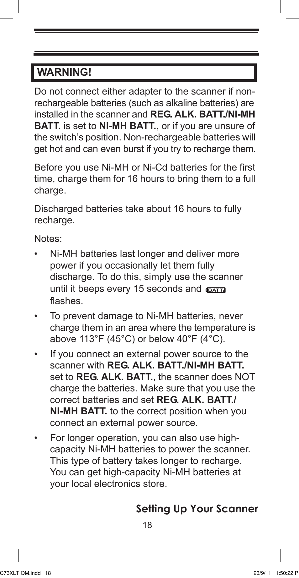 Setting up your scanner warning | Uniden UBC73XLT User Manual | Page 18 / 60