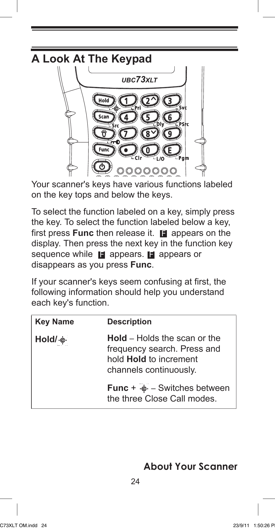 A look at the keypad, About your scanner | Uniden UBC73XLT User Manual | Page 24 / 60