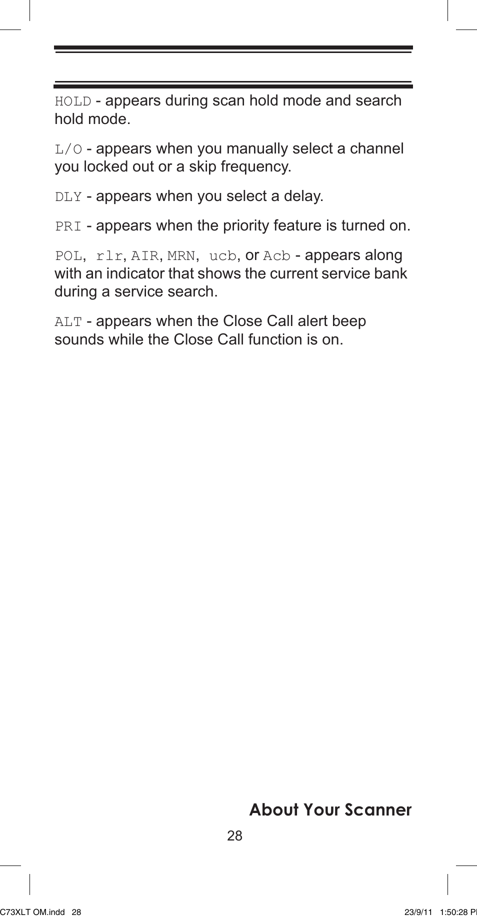 About your scanner | Uniden UBC73XLT User Manual | Page 28 / 60
