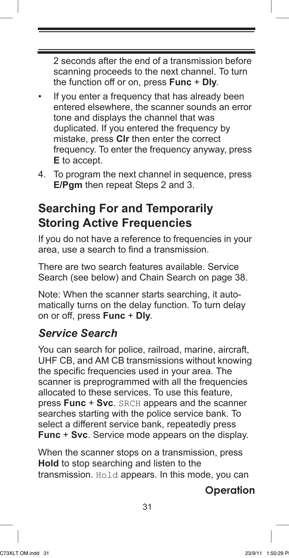 Service search | Uniden UBC73XLT User Manual | Page 31 / 60
