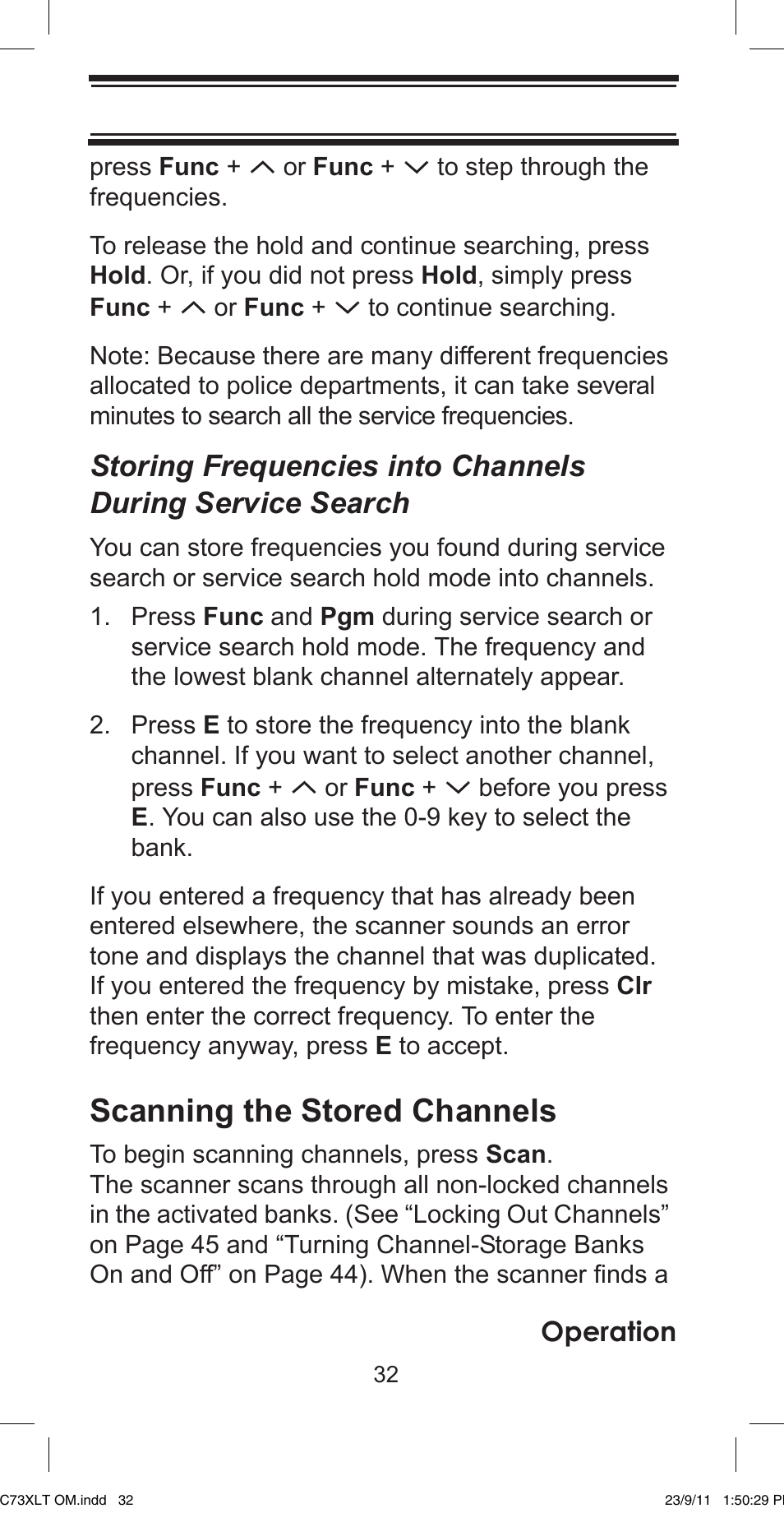 Scanning the stored channels | Uniden UBC73XLT User Manual | Page 32 / 60