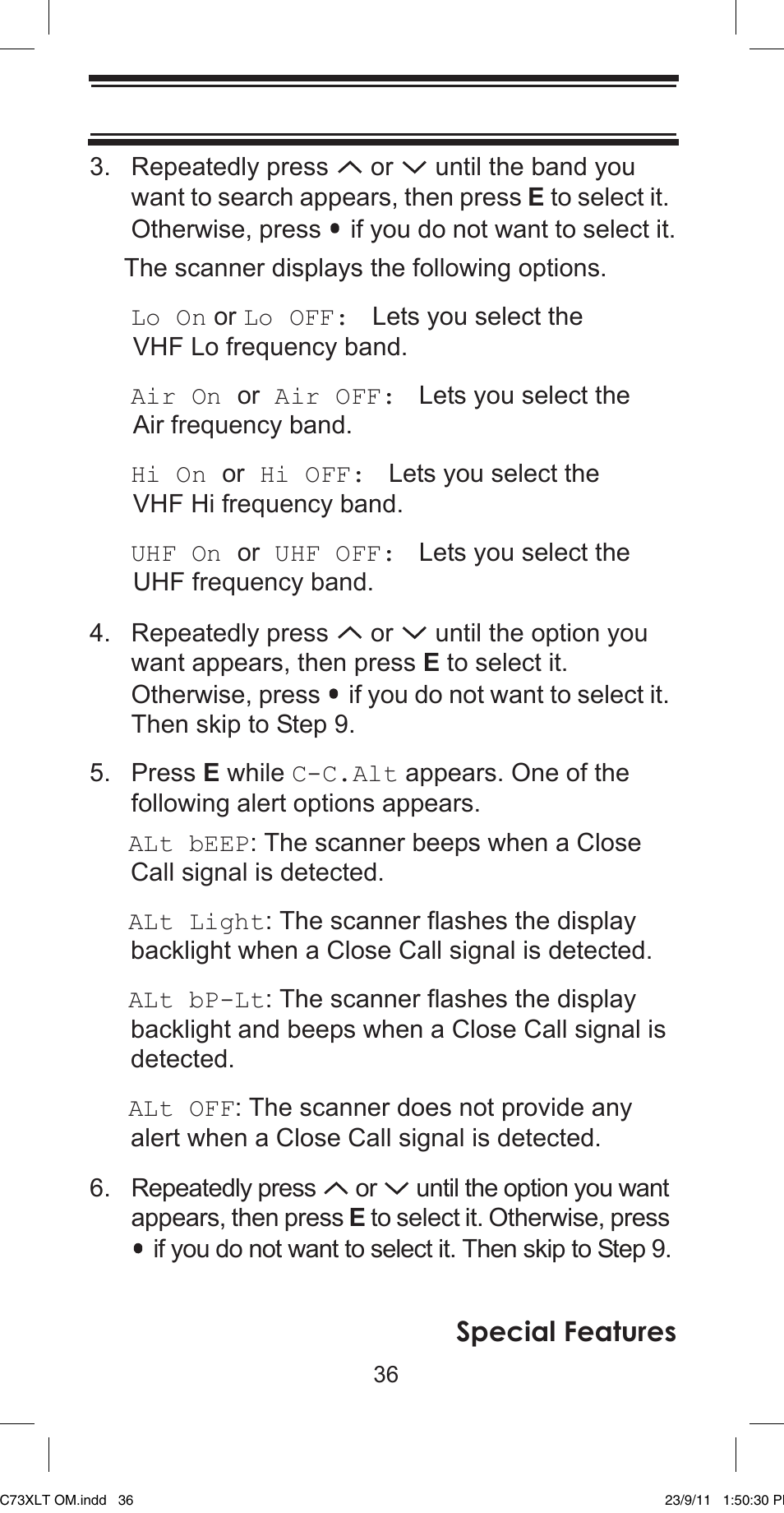 Special features | Uniden UBC73XLT User Manual | Page 36 / 60