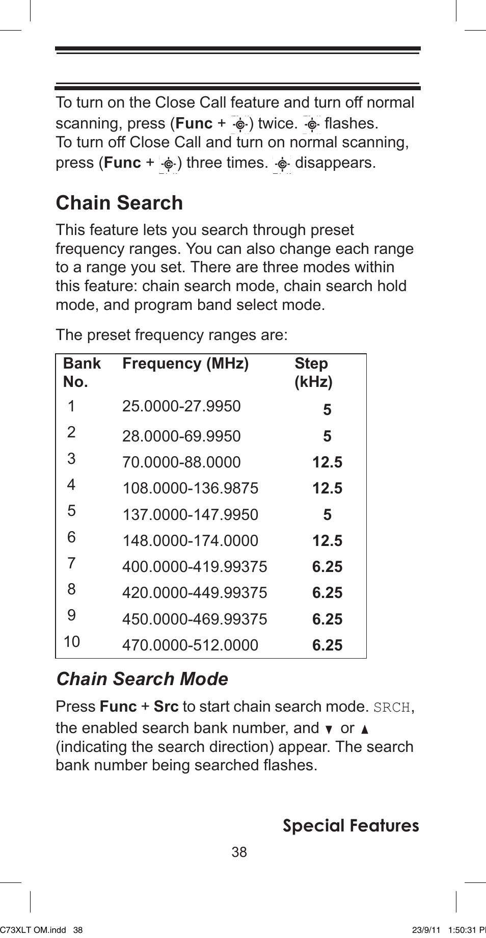 Chain search, Chain search mode | Uniden UBC73XLT User Manual | Page 38 / 60