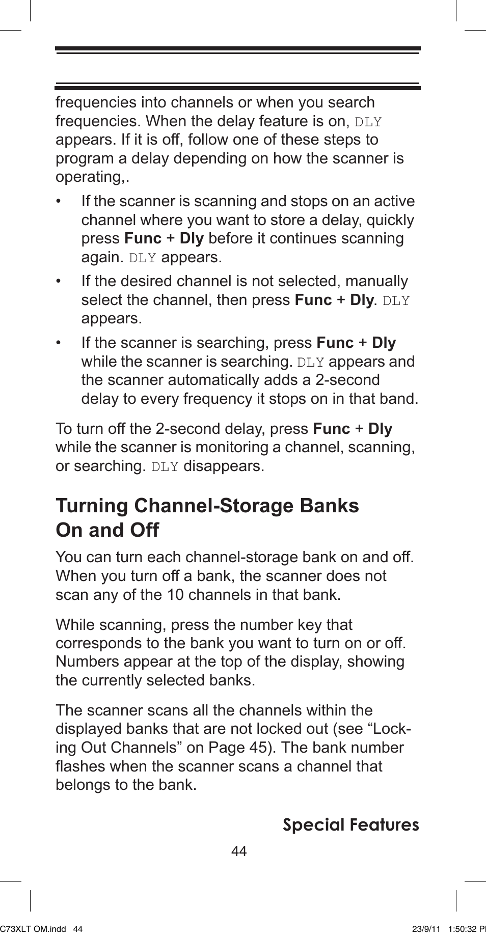 Turning channel-storage banks on and off, Special features | Uniden UBC73XLT User Manual | Page 44 / 60