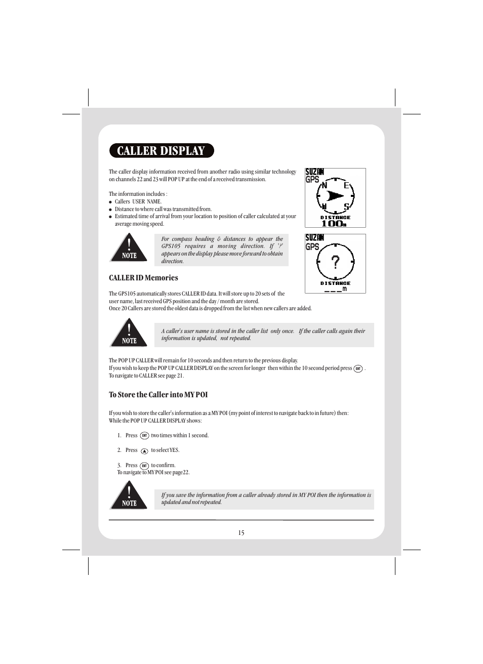 Caller display | Uniden GPS105 User Manual | Page 22 / 36