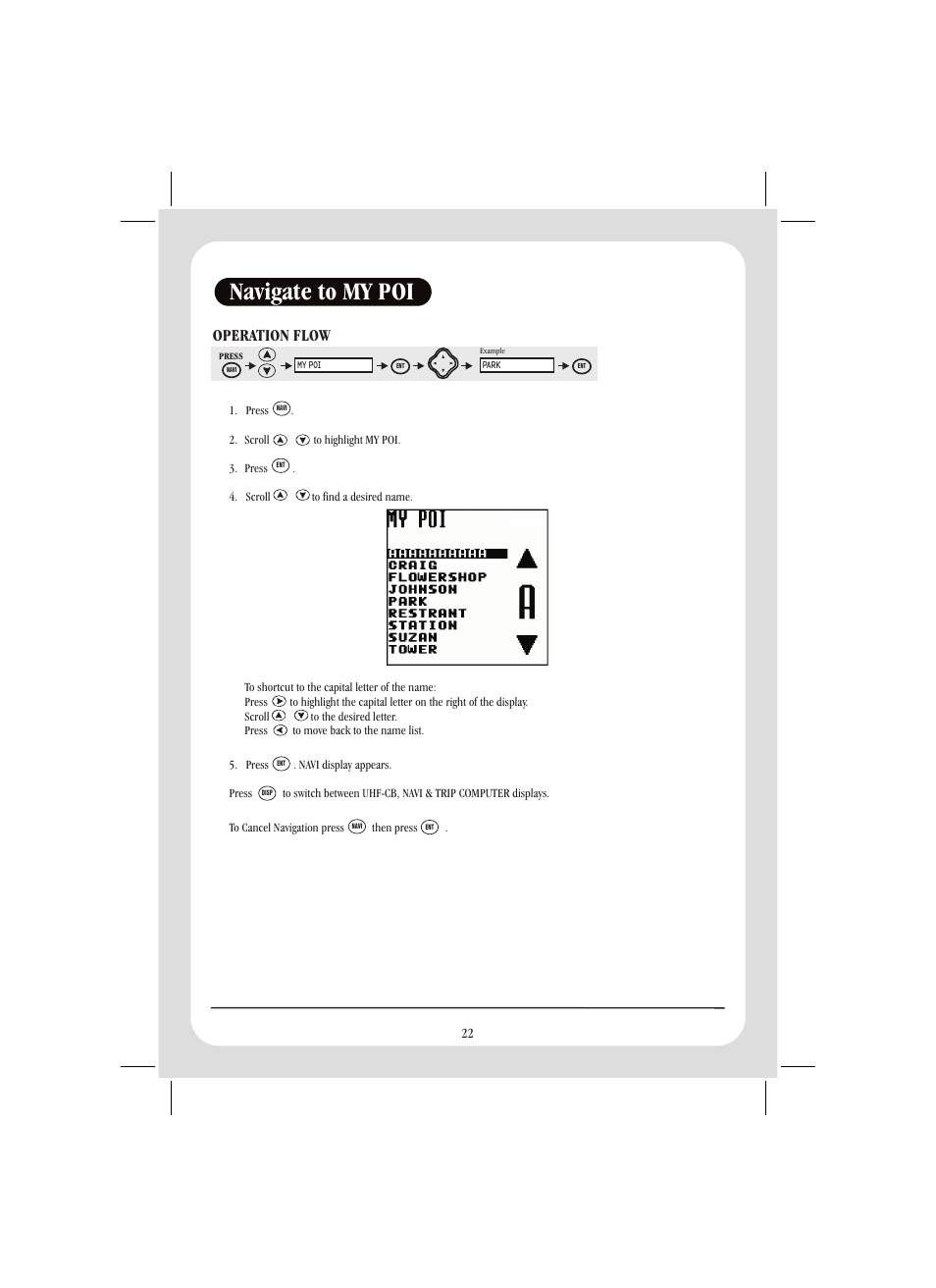 Navigate to my poi, Operation flow | Uniden GPS105 User Manual | Page 29 / 36