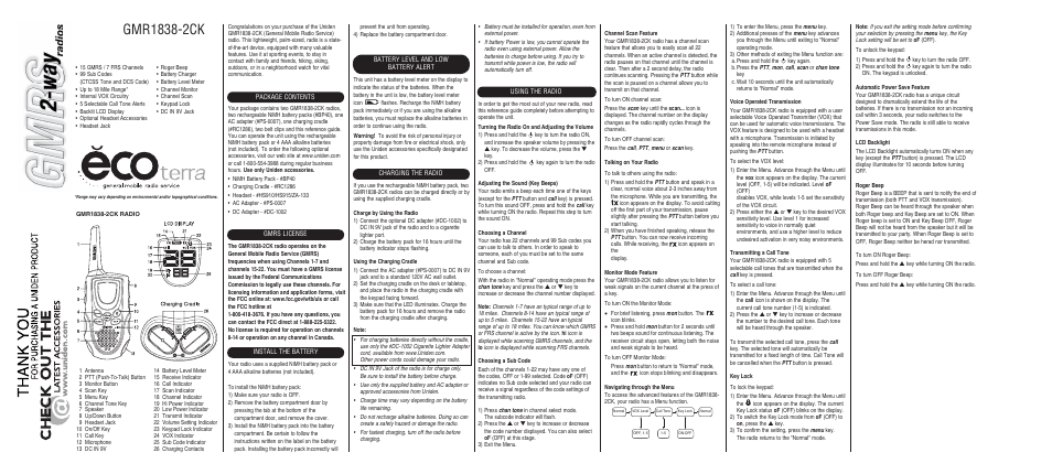 Uniden GMRS GMR1838-2CK User Manual | 2 pages