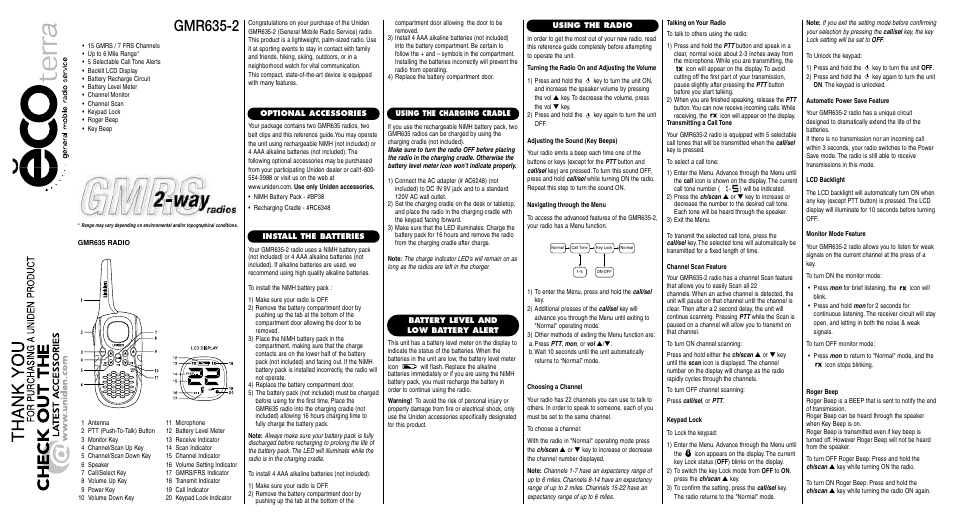 Uniden GMR635-2 User Manual | 2 pages