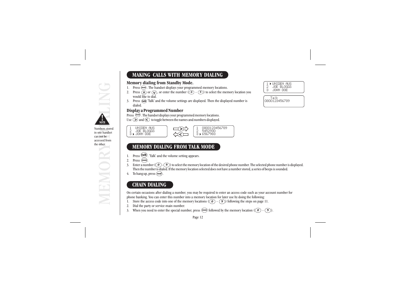 Chain dialing | Uniden XSA 975 User Manual | Page 20 / 44