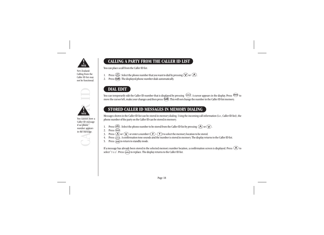 Caller id, Calling a party from the caller id list, Dial edit | Uniden XSA 975 User Manual | Page 26 / 44