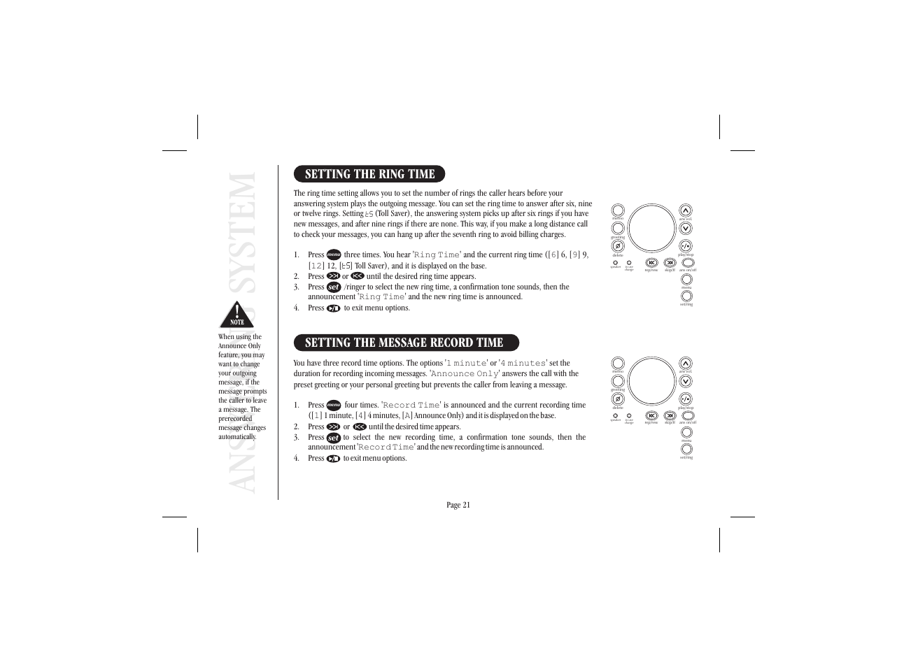 Answering system | Uniden XSA 975 User Manual | Page 29 / 44