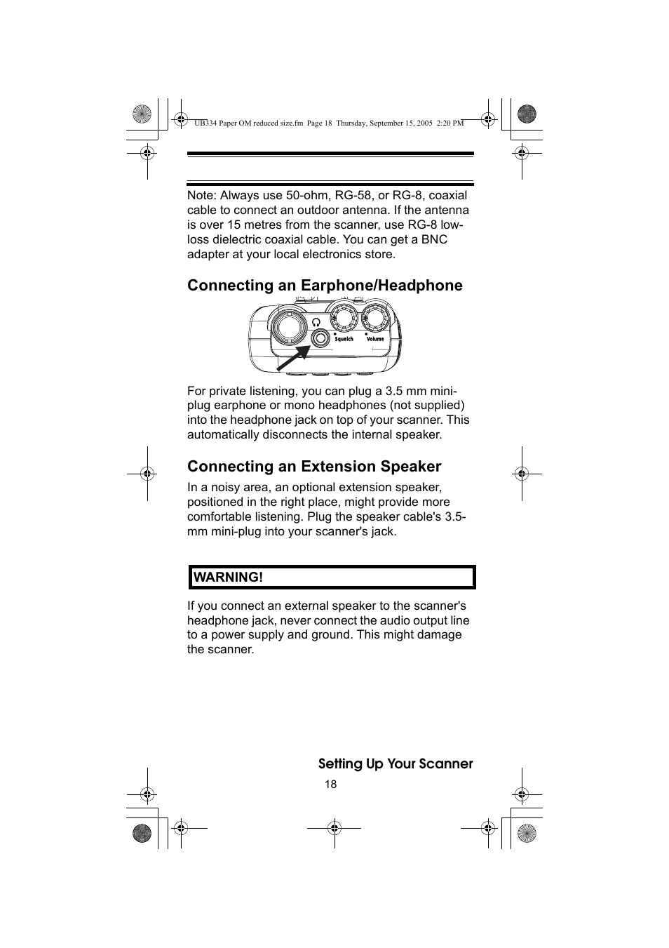 Connecting an earphone/headphone, Connecting an extension speaker | Uniden UBC69XLT User Manual | Page 18 / 44