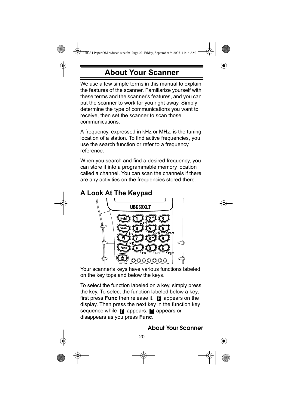 About your scanner, A look at the keypad | Uniden UBC69XLT User Manual | Page 20 / 44