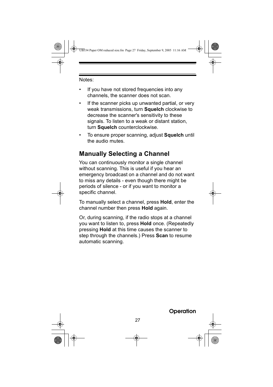 Manually selecting a channel | Uniden UBC69XLT User Manual | Page 27 / 44