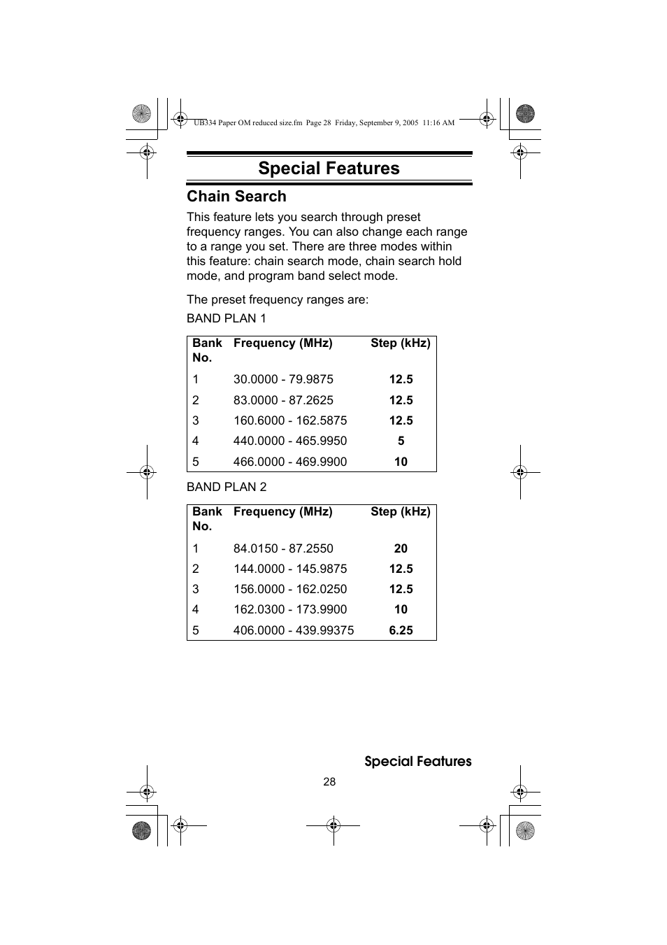 Special features, Chain search | Uniden UBC69XLT User Manual | Page 28 / 44