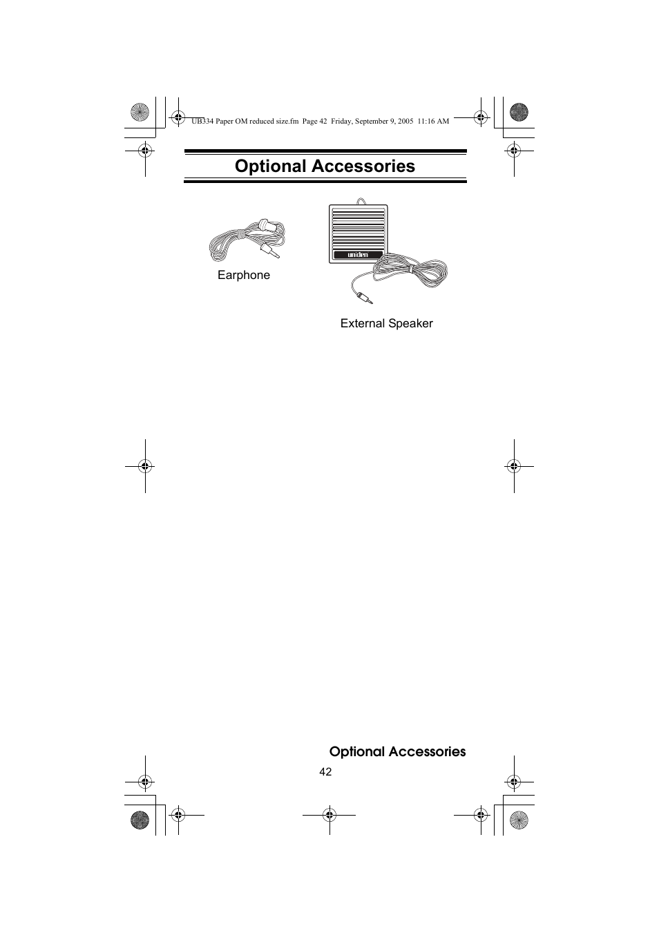 Optional accessories | Uniden UBC69XLT User Manual | Page 42 / 44