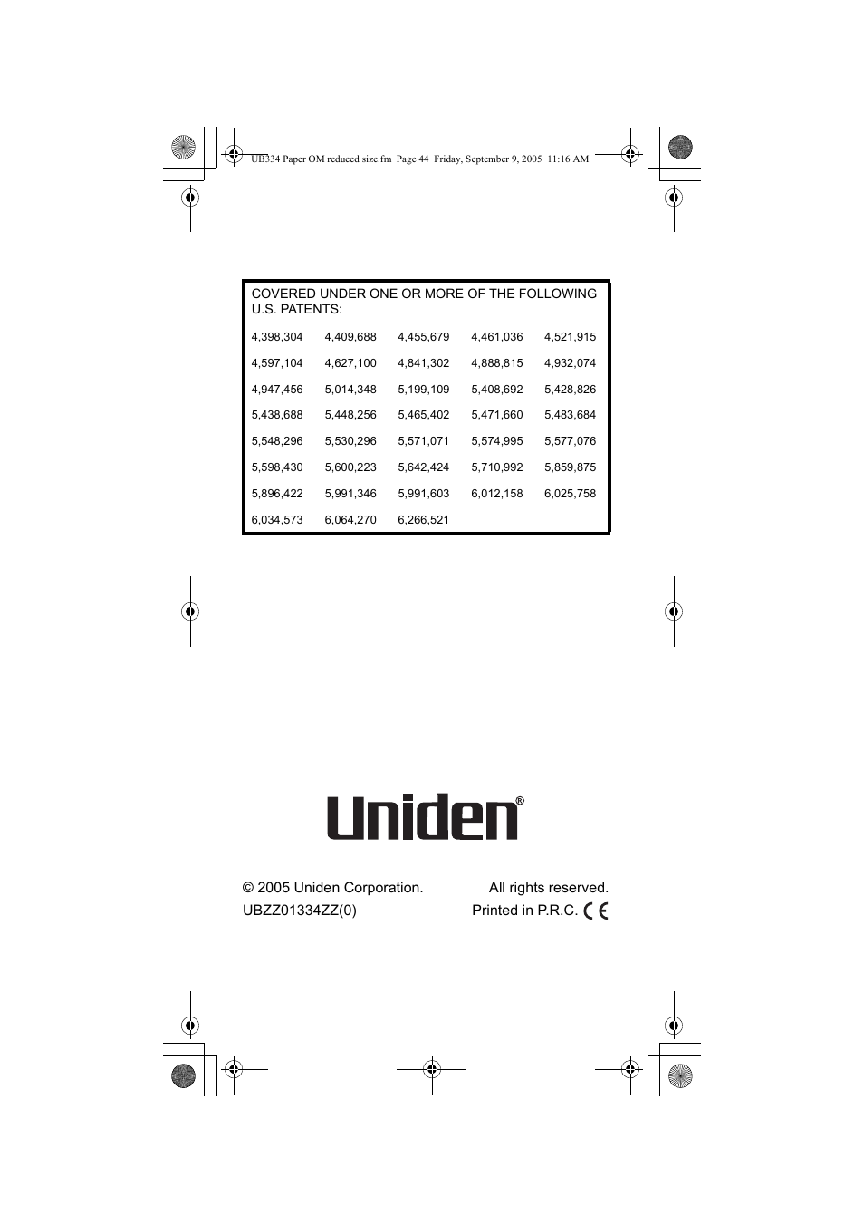 Uniden UBC69XLT User Manual | Page 44 / 44