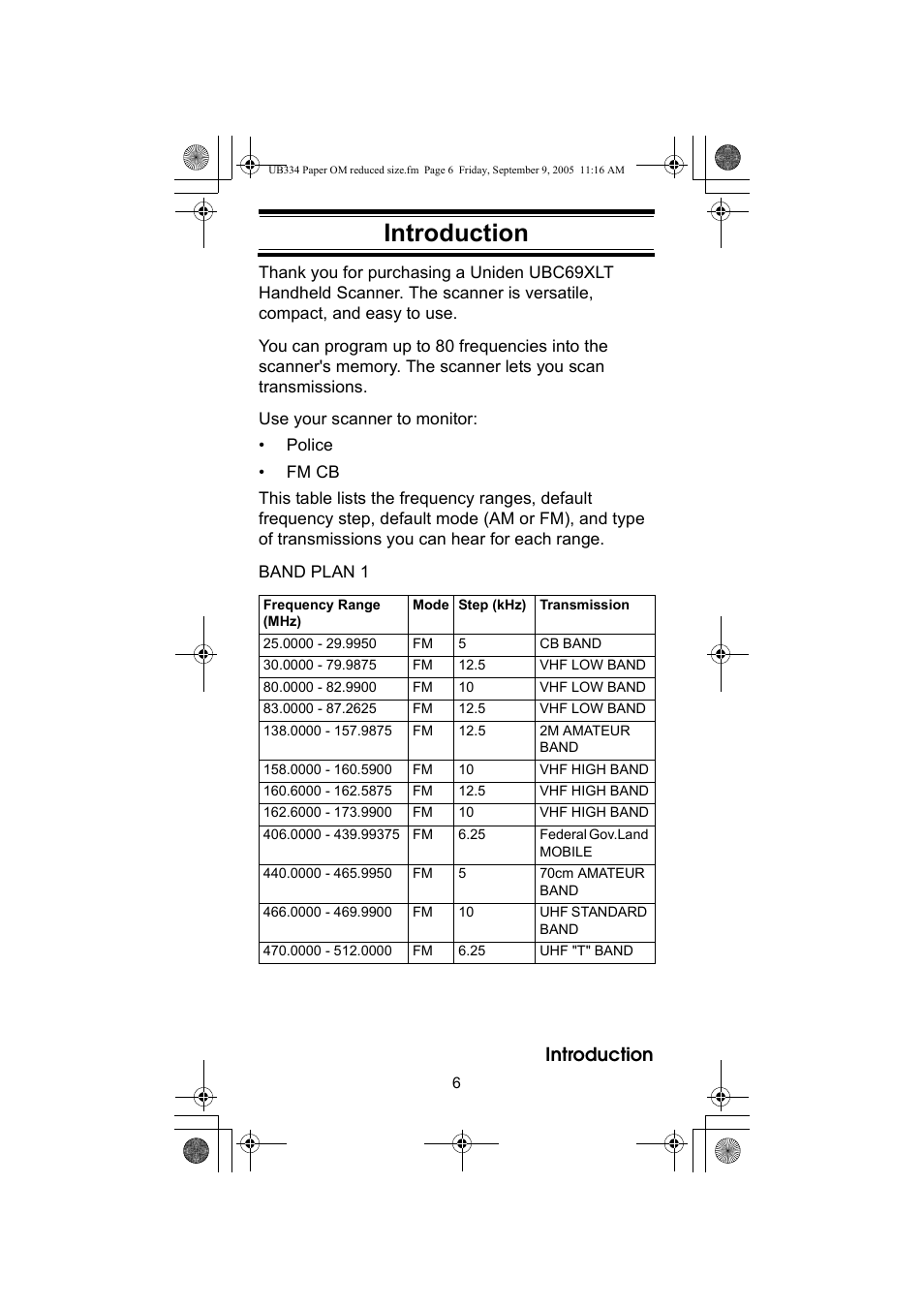 Introduction | Uniden UBC69XLT User Manual | Page 6 / 44