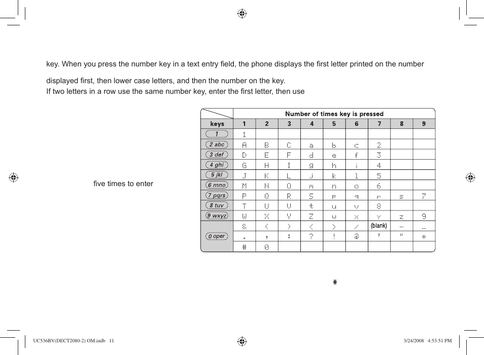 Entering text from your handset | Uniden DECT2080 User Manual | Page 12 / 64