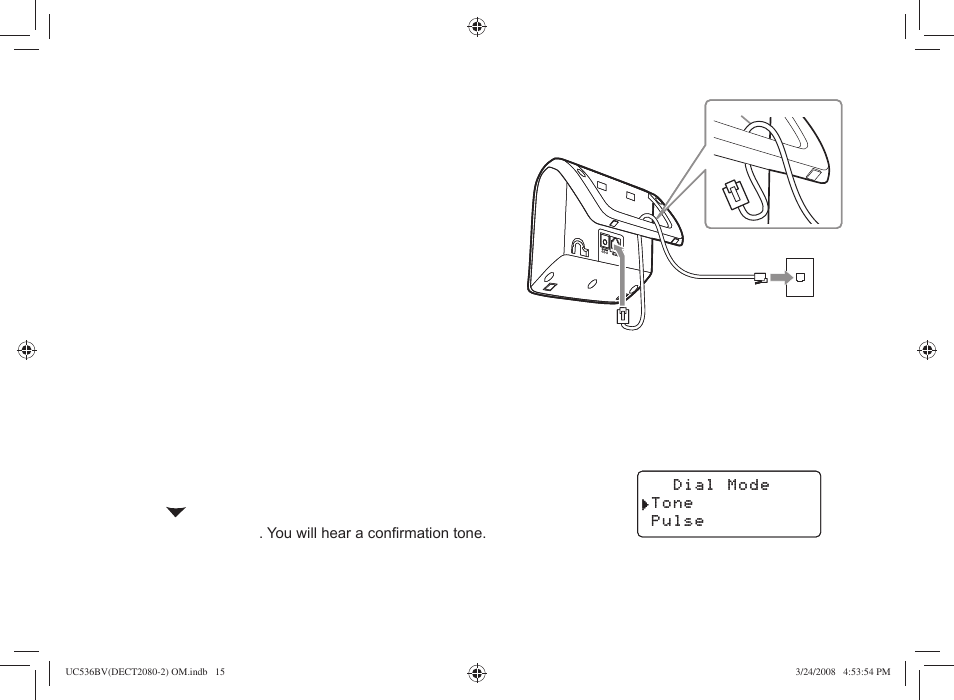 Connecting to the phone line, Changing the dial mode | Uniden DECT2080 User Manual | Page 16 / 64