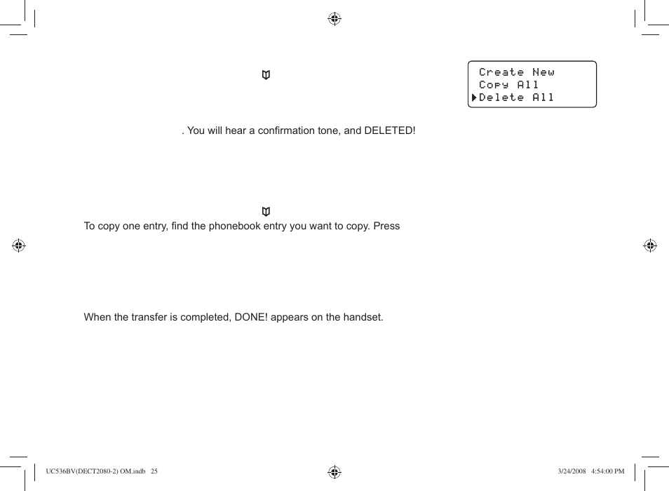 Copying phonebook entries to another handset | Uniden DECT2080 User Manual | Page 26 / 64