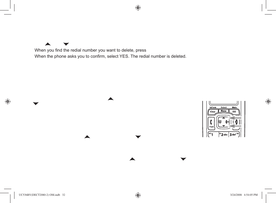 Adjusting the ringer, earpiece and speaker volume, Deleting a redial record, Adjusting the ringer volume | Adjusting the earpiece volume, Adjusting the speaker volume | Uniden DECT2080 User Manual | Page 33 / 64