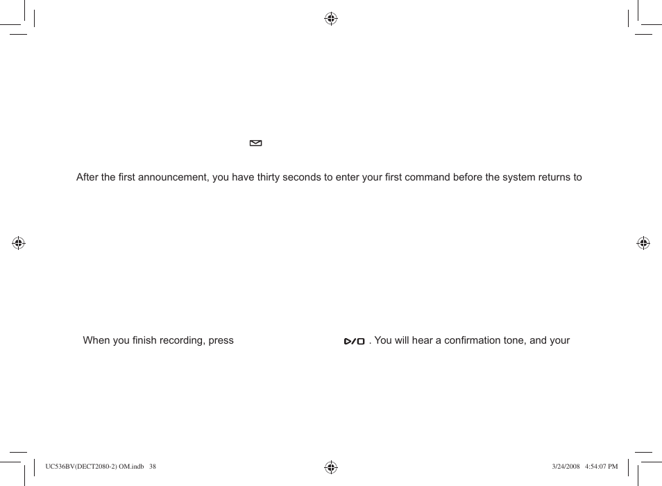 Setting up the answering system, Using the answering system setup menus, Recording a personal greeting | Uniden DECT2080 User Manual | Page 39 / 64