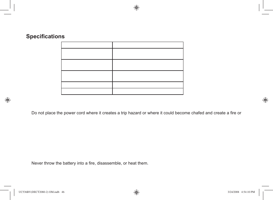 Maintenance, Specifications, Battery replacement and handling | Uniden DECT2080 User Manual | Page 47 / 64