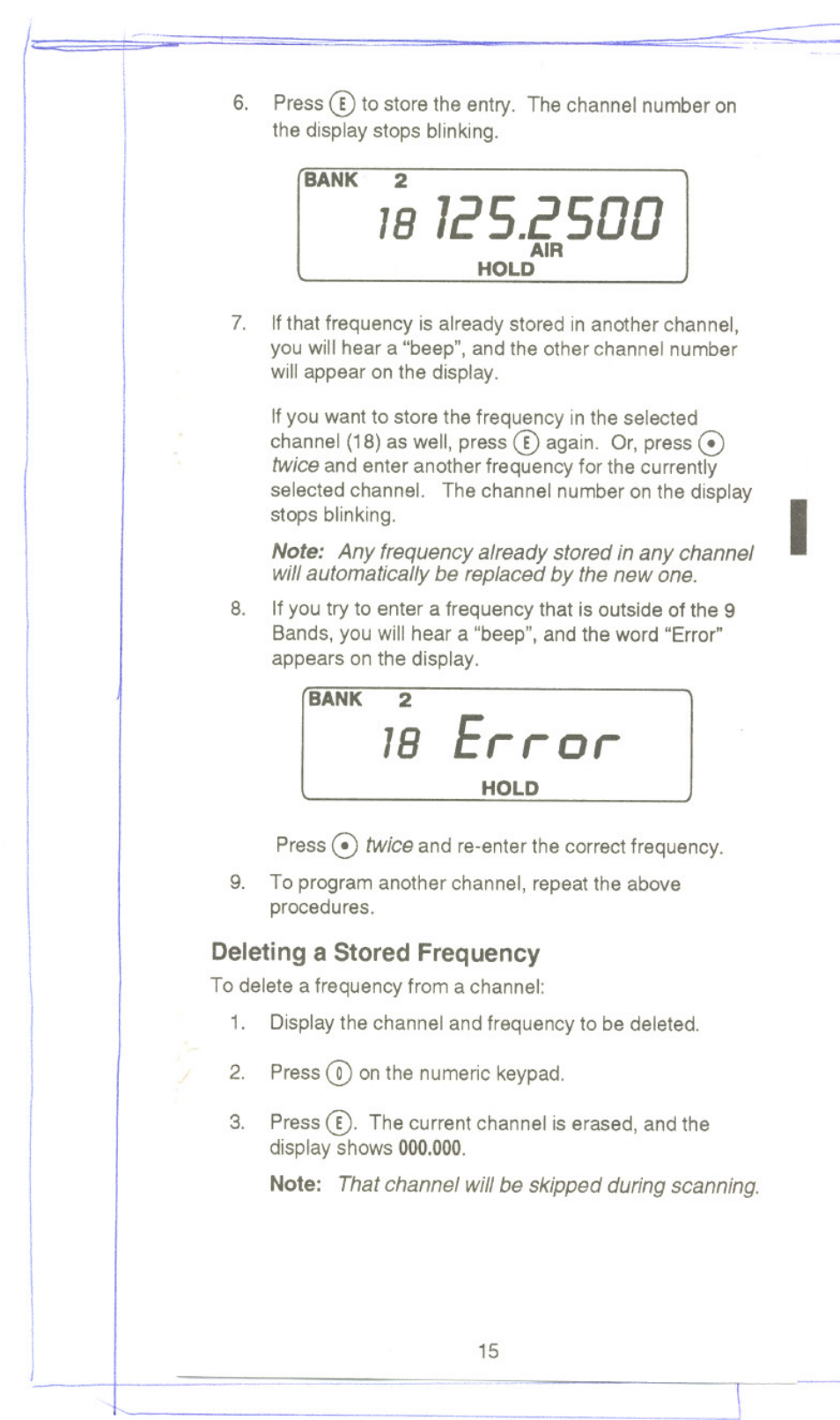 Deleting a stored frequency | Uniden UBC 120XLT User Manual | Page 17 / 32