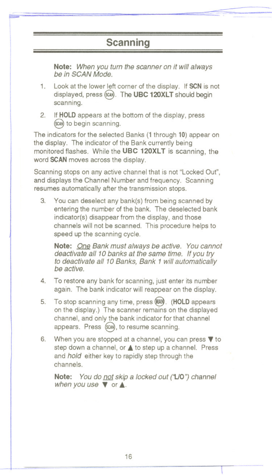 Scanning | Uniden UBC 120XLT User Manual | Page 18 / 32