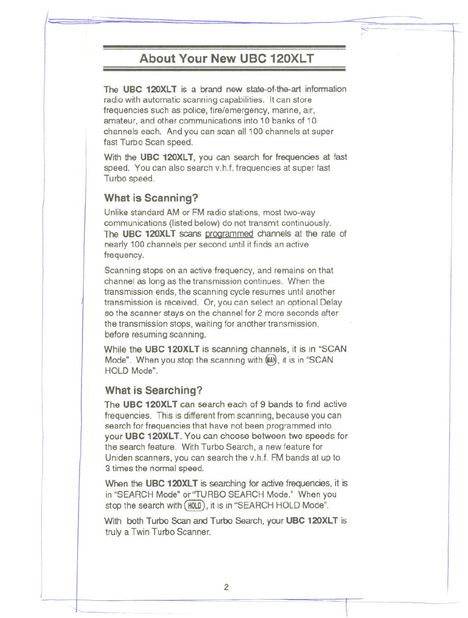 What is scanning, What is searching, What is scanning? what is searching | About your new ubc 120xlt | Uniden UBC 120XLT User Manual | Page 4 / 32