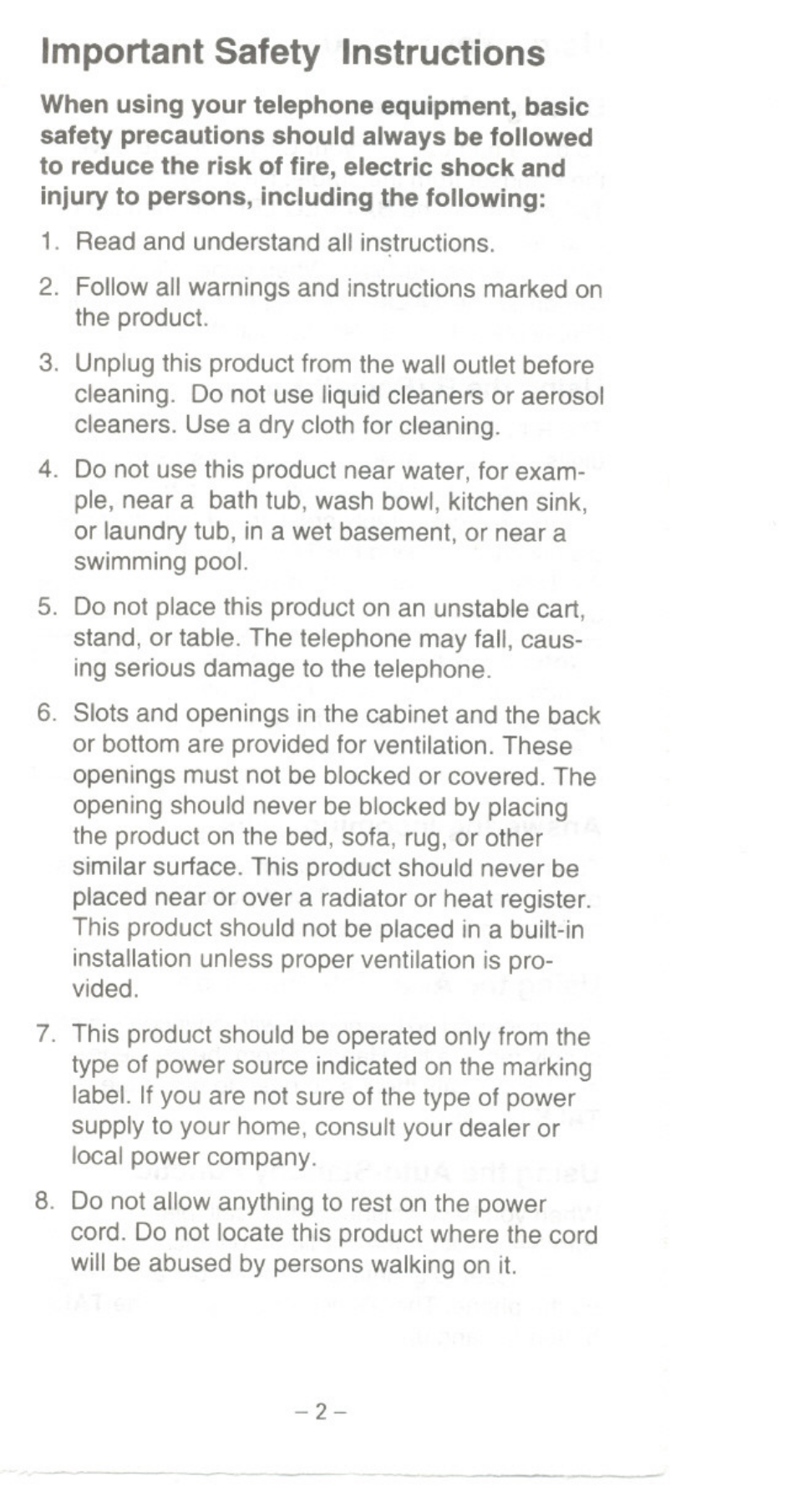 Important safety instructions | Uniden CT301 User Manual | Page 2 / 21