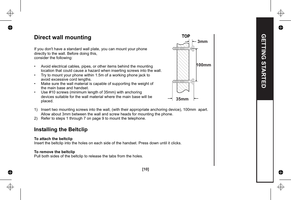 Direct wall mounting | Uniden XSA1255 User Manual | Page 11 / 64