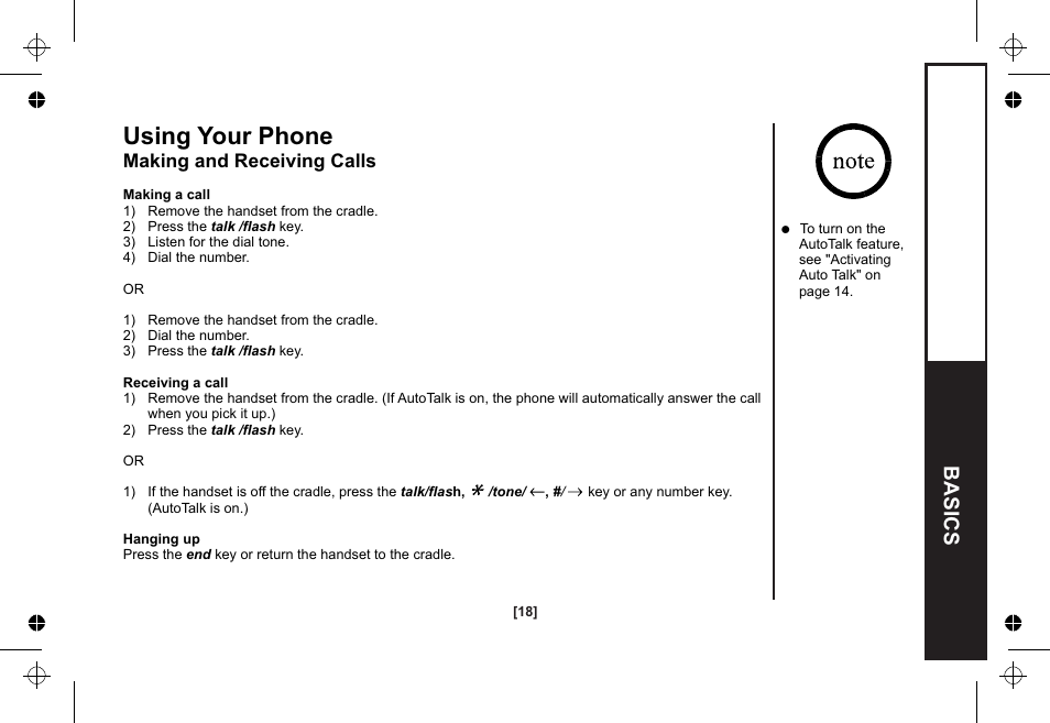 Using your phone, Ba s ic s | Uniden XSA1255 User Manual | Page 19 / 64