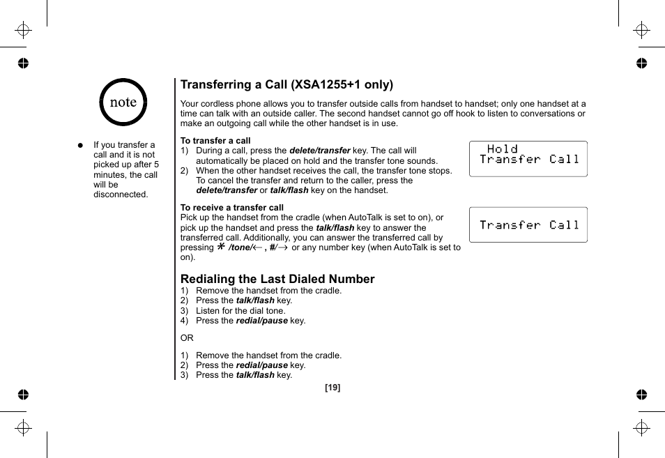 Redialing the last dialed number | Uniden XSA1255 User Manual | Page 20 / 64