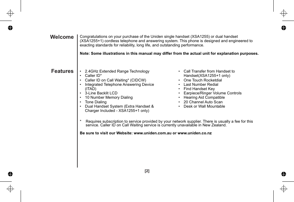 Welcome features | Uniden XSA1255 User Manual | Page 3 / 64