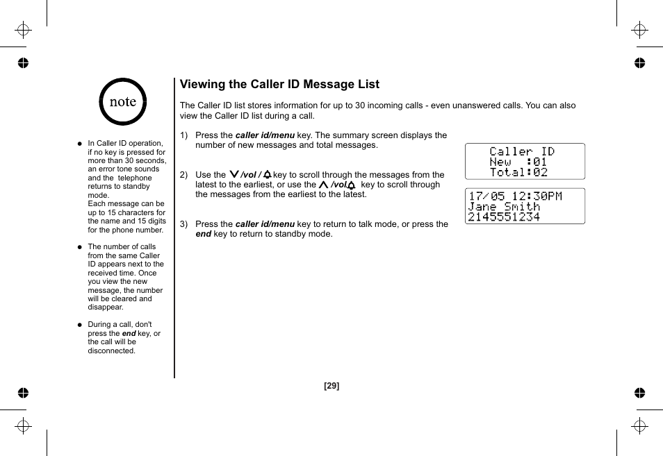 Viewing the caller id message list | Uniden XSA1255 User Manual | Page 30 / 64