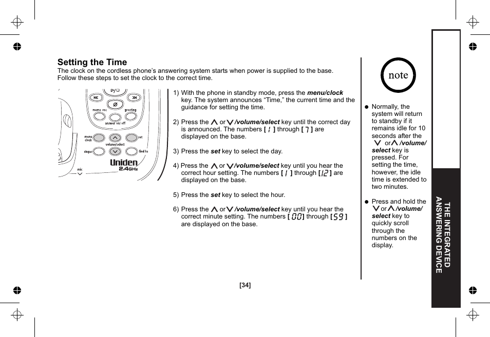 Setting the time | Uniden XSA1255 User Manual | Page 35 / 64