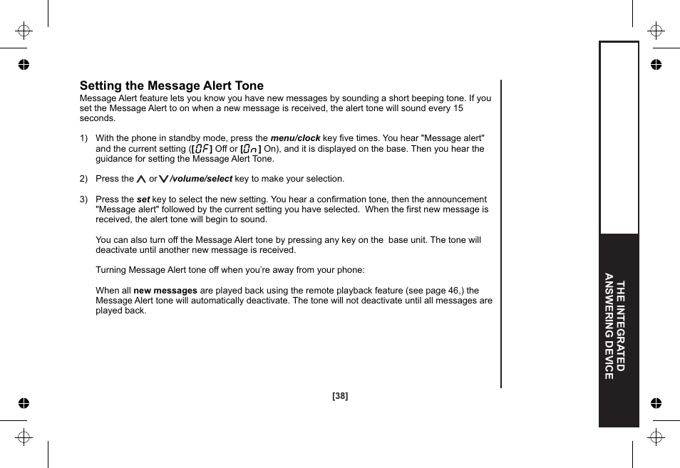 Setting the message alert tone | Uniden XSA1255 User Manual | Page 39 / 64
