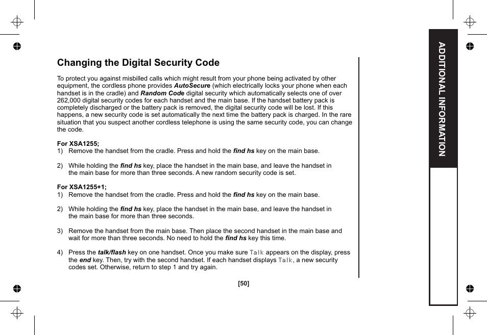 Changing the digital security code | Uniden XSA1255 User Manual | Page 51 / 64