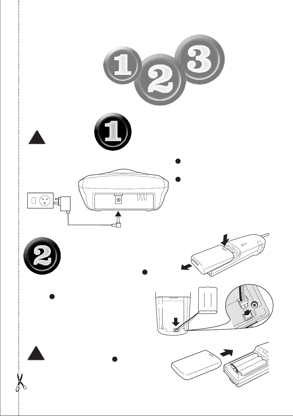 Start here, Installing the handset batteries, Installing the charge base | Quick start guide | Uniden DS 805 User Manual | Page 3 / 24